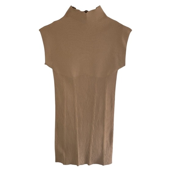 ANTHROPOLOGIE NWOT Tan‎ Knit Mock Neck Mini Dress, XS - Picture 4 of 10
